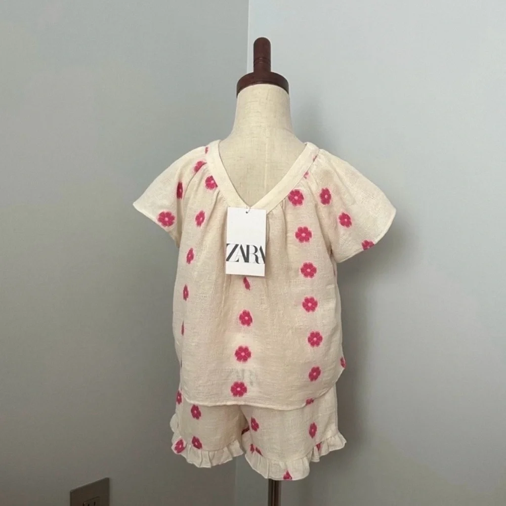 ZARA TODDLER GIRL FLORAL EMBROIDERED SHIRT & SHORTS